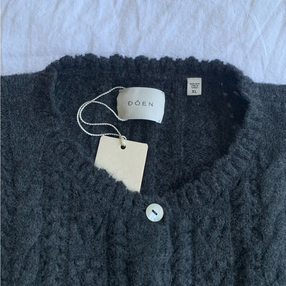 NWT Doen Emery Wool Alpaca Cable Knit Button Cardigan Sweater Moonshadow Gray - Picture 3 of 8